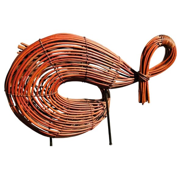 Abstract Wicker Sculpture With Wooden Base 24x20" Modern Artistic Home Decor - Picture 2 of 2